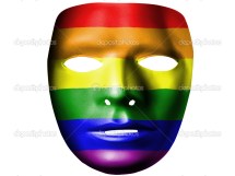 Gay pride flag painted on theater plastic mask